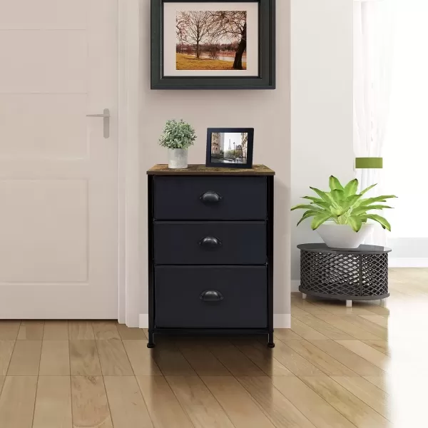 imageSorbus Nightstand Dresser with 4 Faux Wood Drawers  Tall Bedside Table Chest with Storage Steel Frame Wood Top Easy Pull Fabric Bins for Bedroom Living Room Closet ampamp Dorm Furniture Lamp StandBlack