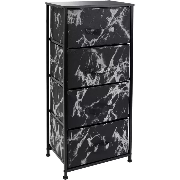 imageSorbus Nightstand with 4 Drawers  Bedside Furniture ampamp Night Stand End Table Dresser with Steel Frame Wood Top Easy Pull Fabric Bins for Home Bedroom Accessories Office ampamp DormMarble Black  Black Frame