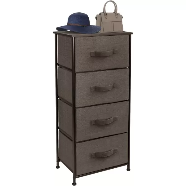 imageSorbus Nightstand with 4 Drawers  Bedside Furniture ampamp Night Stand End Table Dresser with Steel Frame Wood Top Easy Pull Fabric Bins for Home Bedroom Accessories Office ampamp DormBrown