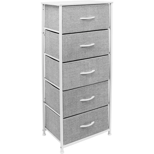 imageSorbus Nightstand with 4 Drawers  Bedside Furniture ampamp Night Stand End Table Dresser with Steel Frame Wood Top Easy Pull Fabric Bins for Home Bedroom Accessories Office ampamp DormWhite