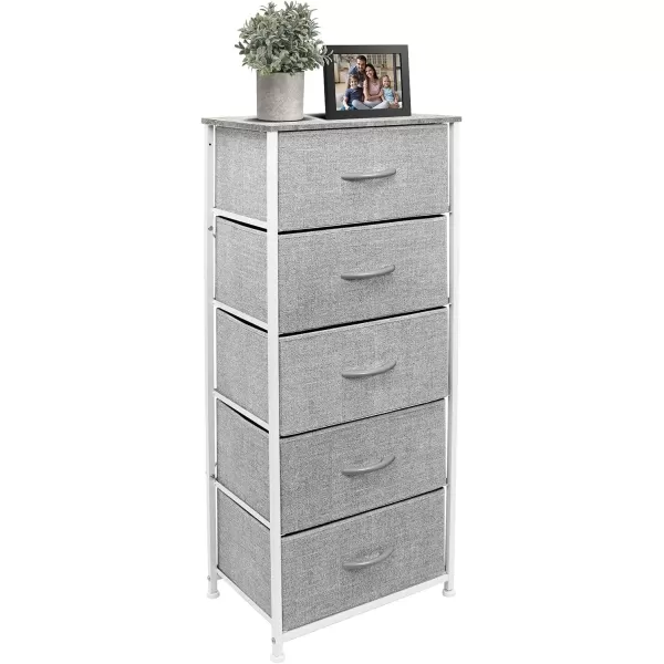 imageSorbus Nightstand with 4 Drawers  Bedside Furniture ampamp Night Stand End Table Dresser with Steel Frame Wood Top Easy Pull Fabric Bins for Home Bedroom Accessories Office ampamp DormGrey