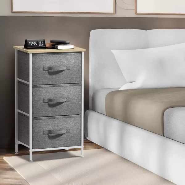 imageSorbus Nightstand with 4 Drawers  Bedside Furniture ampamp Night Stand End Table Dresser with Steel Frame Wood Top Easy Pull Fabric Bins for Home Bedroom Accessories Office ampamp DormBeige