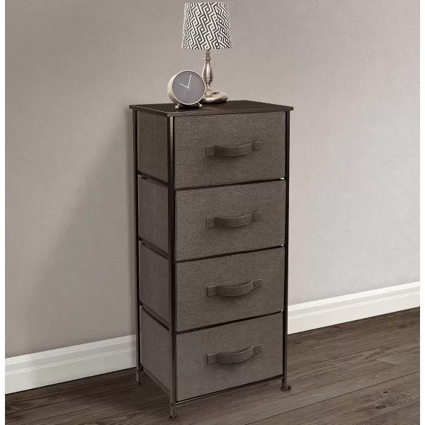 imageSorbus Nightstand with 4 Drawers  Bedside Furniture ampamp Night Stand End Table Dresser with Steel Frame Wood Top Easy Pull Fabric Bins for Home Bedroom Accessories Office ampamp DormBrown