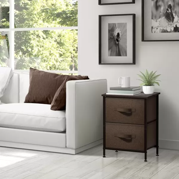 imageSorbus Nightstand with 4 Drawers  Bedside Furniture ampamp Night Stand End Table Dresser with Steel Frame Wood Top Easy Pull Fabric Bins for Home Bedroom Accessories Office ampamp DormBrown