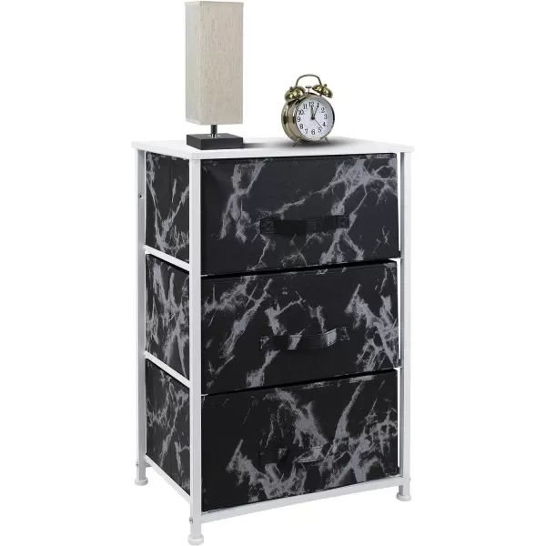 imageSorbus Nightstand with 4 Drawers  Bedside Furniture ampamp Night Stand End Table Dresser with Steel Frame Wood Top Easy Pull Fabric Bins for Home Bedroom Accessories Office ampamp DormMarble Black  White Frame
