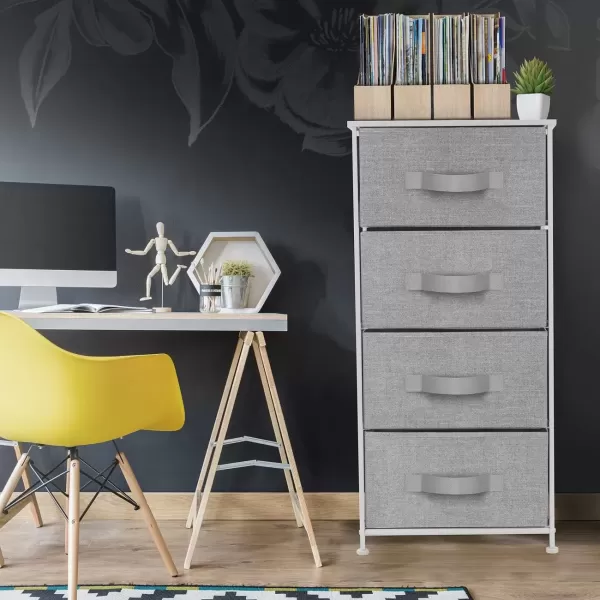 imageSorbus Nightstand with 4 Drawers  Bedside Furniture ampamp Night Stand End Table Dresser with Steel Frame Wood Top Easy Pull Fabric Bins for Home Bedroom Accessories Office ampamp DormWhite
