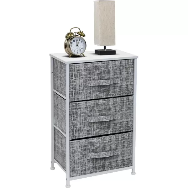 imageSorbus Nightstand with 4 Drawers  Bedside Furniture ampamp Night Stand End Table Dresser with Steel Frame Wood Top Easy Pull Fabric Bins for Home Bedroom Accessories Office ampamp DormGrayWhite