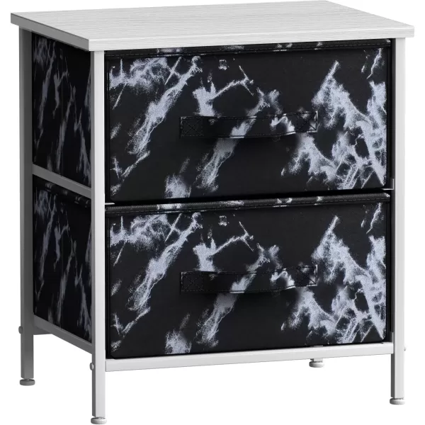 imageSorbus Nightstand with 4 Drawers  Bedside Furniture ampamp Night Stand End Table Dresser with Steel Frame Wood Top Easy Pull Fabric Bins for Home Bedroom Accessories Office ampamp DormMarble Black  White Frame