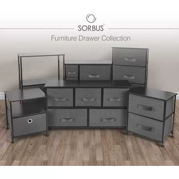 imageSorbus Nightstand with 4 Drawers  Bedside Furniture ampamp Night Stand End Table Dresser with Steel Frame Wood Top Easy Pull Fabric Bins for Home Bedroom Accessories Office ampamp DormBlack