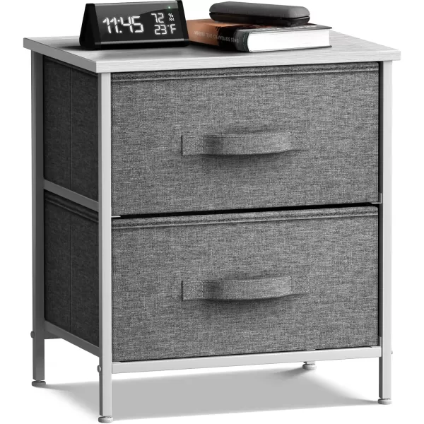 imageSorbus Nightstand with 4 Drawers  Bedside Furniture ampamp Night Stand End Table Dresser with Steel Frame Wood Top Easy Pull Fabric Bins for Home Bedroom Accessories Office ampamp DormWhite