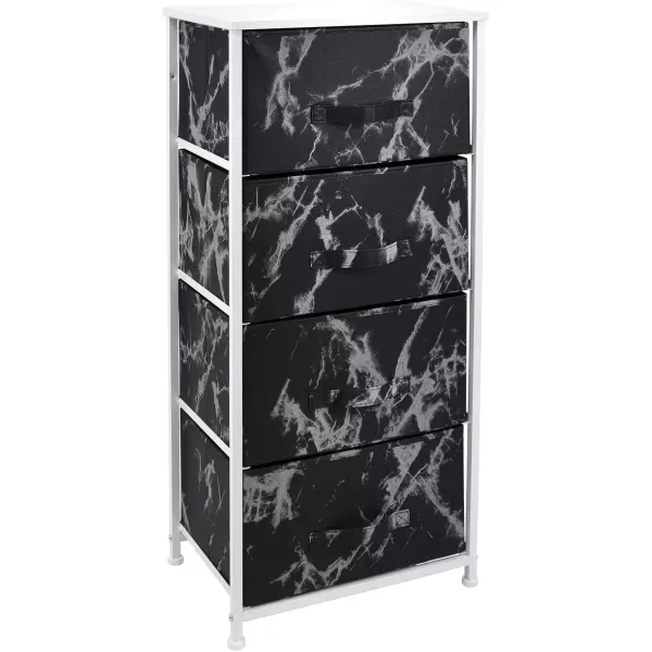imageSorbus Nightstand with 4 Drawers  Bedside Furniture ampamp Night Stand End Table Dresser with Steel Frame Wood Top Easy Pull Fabric Bins for Home Bedroom Accessories Office ampamp DormMarble Black  White Frame