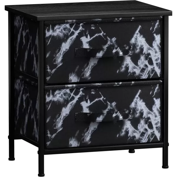 imageSorbus Nightstand with 4 Drawers  Bedside Furniture ampamp Night Stand End Table Dresser with Steel Frame Wood Top Easy Pull Fabric Bins for Home Bedroom Accessories Office ampamp DormMarble Black  Black Frame