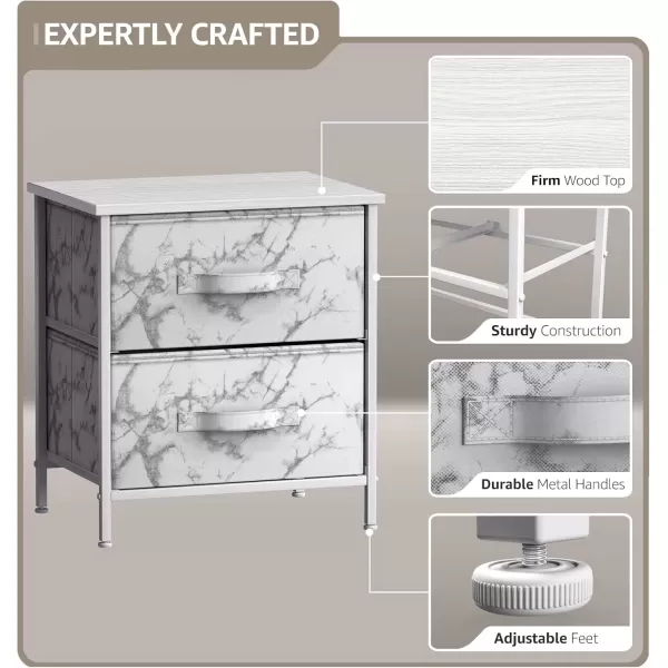 imageSorbus Nightstand with 4 Drawers  Bedside Furniture ampamp Night Stand End Table Dresser with Steel Frame Wood Top Easy Pull Fabric Bins for Home Bedroom Accessories Office ampamp DormMarble White  White Frame