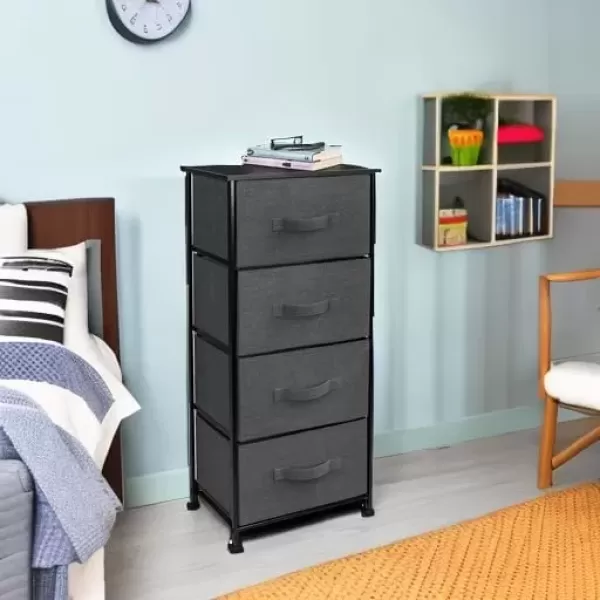 imageSorbus Nightstand with 4 Drawers  Bedside Furniture ampamp Night Stand End Table Dresser with Steel Frame Wood Top Easy Pull Fabric Bins for Home Bedroom Accessories Office ampamp DormBlack