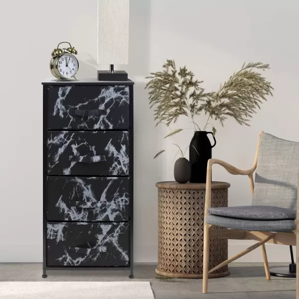 imageSorbus Nightstand with 4 Drawers  Bedside Furniture ampamp Night Stand End Table Dresser with Steel Frame Wood Top Easy Pull Fabric Bins for Home Bedroom Accessories Office ampamp DormMarble Black  Black Frame