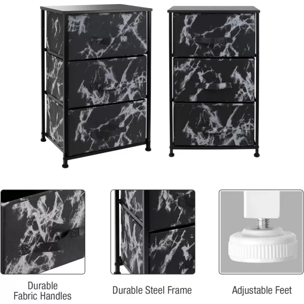 imageSorbus Nightstand with 4 Drawers  Bedside Furniture ampamp Night Stand End Table Dresser with Steel Frame Wood Top Easy Pull Fabric Bins for Home Bedroom Accessories Office ampamp DormMarble Black  Black Frame