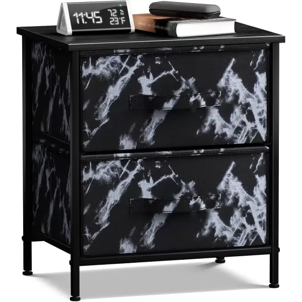 imageSorbus Nightstand with 4 Drawers  Bedside Furniture ampamp Night Stand End Table Dresser with Steel Frame Wood Top Easy Pull Fabric Bins for Home Bedroom Accessories Office ampamp DormMarble Black  Black Frame