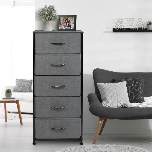 imageSorbus Nightstand with 4 Drawers  Bedside Furniture ampamp Night Stand End Table Dresser with Steel Frame Wood Top Easy Pull Fabric Bins for Home Bedroom Accessories Office ampamp DormBlack