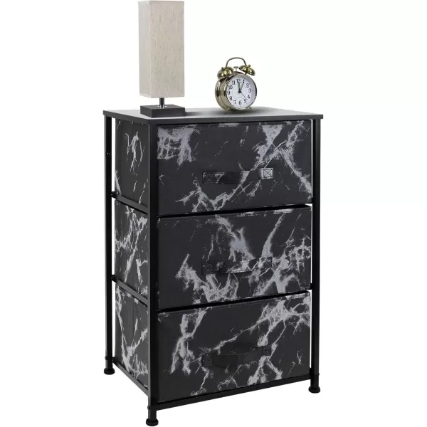 imageSorbus Nightstand with 4 Drawers  Bedside Furniture ampamp Night Stand End Table Dresser with Steel Frame Wood Top Easy Pull Fabric Bins for Home Bedroom Accessories Office ampamp DormMarble Black  Black Frame