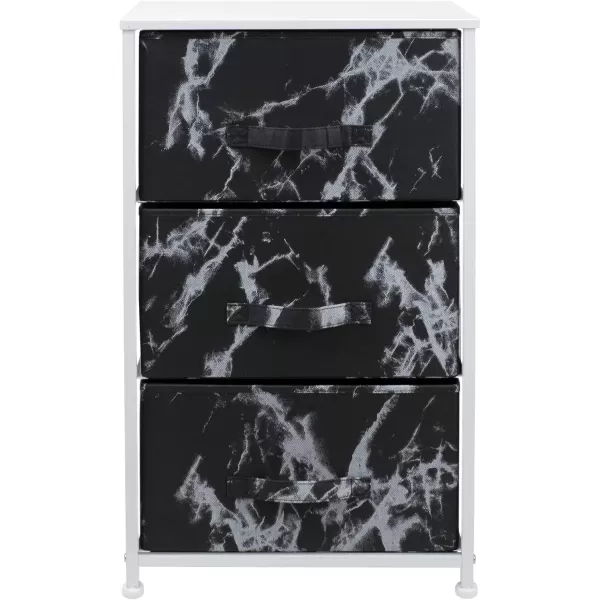 imageSorbus Nightstand with 4 Drawers  Bedside Furniture ampamp Night Stand End Table Dresser with Steel Frame Wood Top Easy Pull Fabric Bins for Home Bedroom Accessories Office ampamp DormMarble Black  White Frame