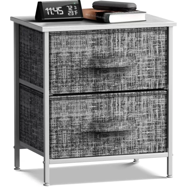 imageSorbus Nightstand with 4 Drawers  Bedside Furniture ampamp Night Stand End Table Dresser with Steel Frame Wood Top Easy Pull Fabric Bins for Home Bedroom Accessories Office ampamp DormGrayWhite