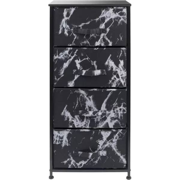 imageSorbus Nightstand with 4 Drawers  Bedside Furniture ampamp Night Stand End Table Dresser with Steel Frame Wood Top Easy Pull Fabric Bins for Home Bedroom Accessories Office ampamp DormMarble Black  Black Frame