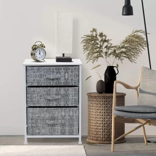 imageSorbus Nightstand with 4 Drawers  Bedside Furniture ampamp Night Stand End Table Dresser with Steel Frame Wood Top Easy Pull Fabric Bins for Home Bedroom Accessories Office ampamp DormGrayWhite