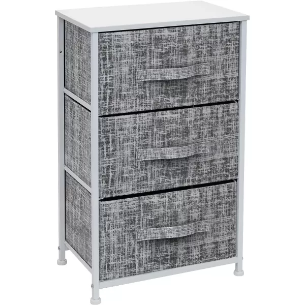 imageSorbus Nightstand with 4 Drawers  Bedside Furniture ampamp Night Stand End Table Dresser with Steel Frame Wood Top Easy Pull Fabric Bins for Home Bedroom Accessories Office ampamp DormGrayWhite