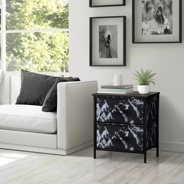 imageSorbus Nightstand with 4 Drawers  Bedside Furniture ampamp Night Stand End Table Dresser with Steel Frame Wood Top Easy Pull Fabric Bins for Home Bedroom Accessories Office ampamp DormMarble Black  Black Frame