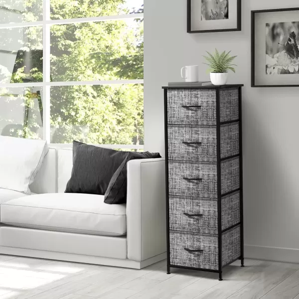 imageSorbus Nightstand with 4 Drawers  Bedside Furniture ampamp Night Stand End Table Dresser with Steel Frame Wood Top Easy Pull Fabric Bins for Home Bedroom Accessories Office ampamp DormGrayBlack