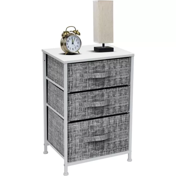 imageSorbus Nightstand with 4 Drawers  Bedside Furniture ampamp Night Stand End Table Dresser with Steel Frame Wood Top Easy Pull Fabric Bins for Home Bedroom Accessories Office ampamp DormGrayWhite