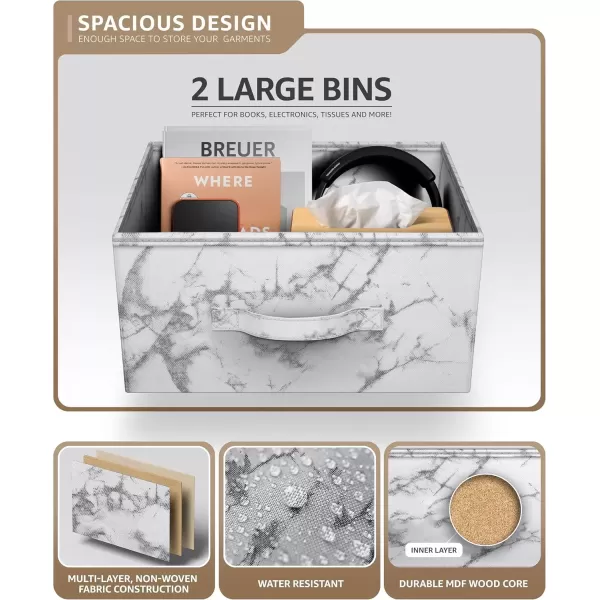 imageSorbus Nightstand with 4 Drawers  Bedside Furniture ampamp Night Stand End Table Dresser with Steel Frame Wood Top Easy Pull Fabric Bins for Home Bedroom Accessories Office ampamp DormMarble White  White Frame