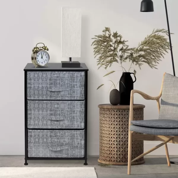 imageSorbus Nightstand with 4 Drawers  Bedside Furniture ampamp Night Stand End Table Dresser with Steel Frame Wood Top Easy Pull Fabric Bins for Home Bedroom Accessories Office ampamp DormGrayBlack