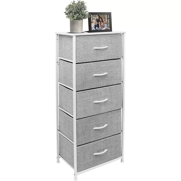 imageSorbus Nightstand with 4 Drawers  Bedside Furniture ampamp Night Stand End Table Dresser with Steel Frame Wood Top Easy Pull Fabric Bins for Home Bedroom Accessories Office ampamp DormWhite