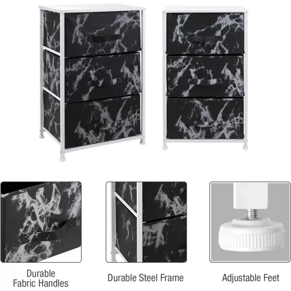 imageSorbus Nightstand with 4 Drawers  Bedside Furniture ampamp Night Stand End Table Dresser with Steel Frame Wood Top Easy Pull Fabric Bins for Home Bedroom Accessories Office ampamp DormMarble Black  White Frame