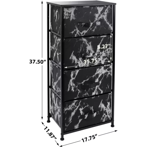 imageSorbus Nightstand with 4 Drawers  Bedside Furniture ampamp Night Stand End Table Dresser with Steel Frame Wood Top Easy Pull Fabric Bins for Home Bedroom Accessories Office ampamp DormMarble Black  Black Frame