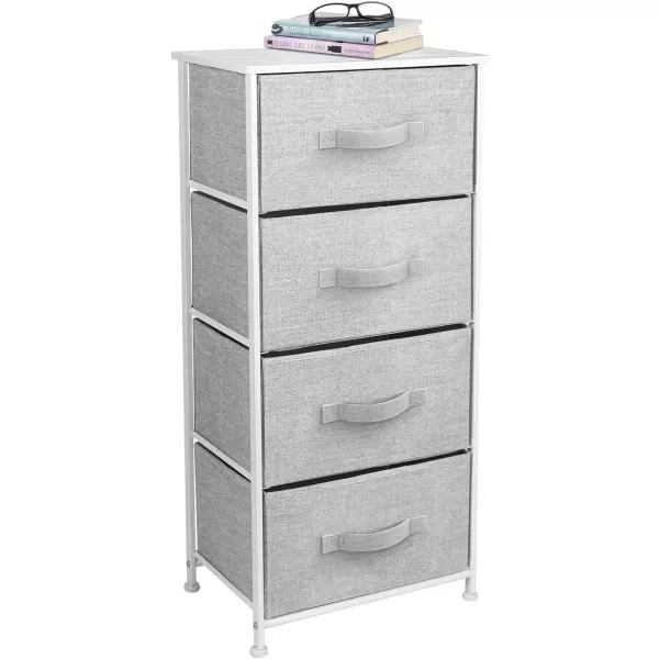 imageSorbus Nightstand with 4 Drawers  Bedside Furniture ampamp Night Stand End Table Dresser with Steel Frame Wood Top Easy Pull Fabric Bins for Home Bedroom Accessories Office ampamp DormWhite