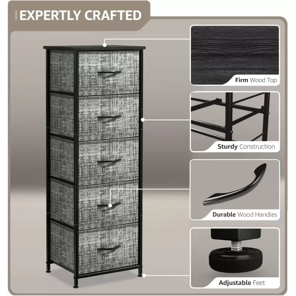 imageSorbus Nightstand with 4 Drawers  Bedside Furniture ampamp Night Stand End Table Dresser with Steel Frame Wood Top Easy Pull Fabric Bins for Home Bedroom Accessories Office ampamp DormGrayBlack