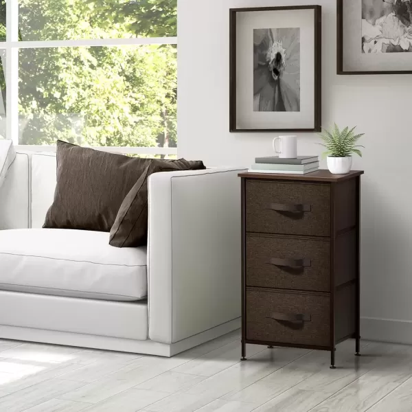 imageSorbus Nightstand with 4 Drawers  Bedside Furniture ampamp Night Stand End Table Dresser with Steel Frame Wood Top Easy Pull Fabric Bins for Home Bedroom Accessories Office ampamp DormBrown