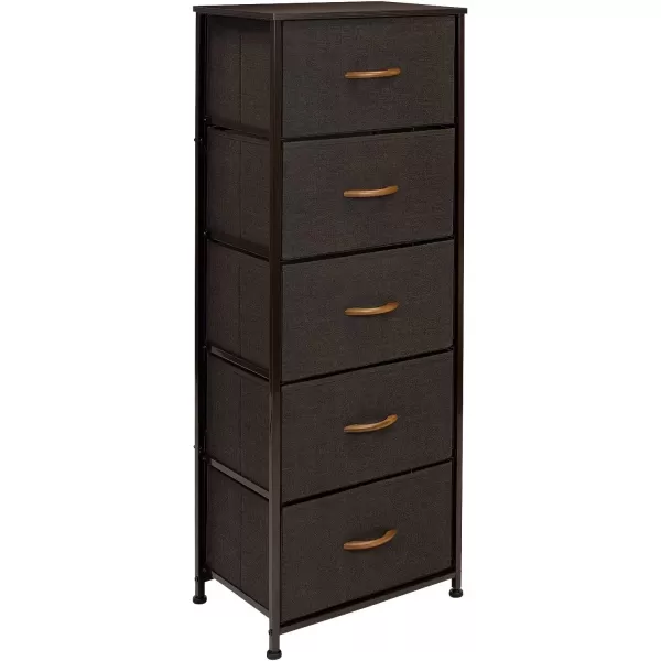 imageSorbus Nightstand with 4 Drawers  Bedside Furniture ampamp Night Stand End Table Dresser with Steel Frame Wood Top Easy Pull Fabric Bins for Home Bedroom Accessories Office ampamp DormBrown