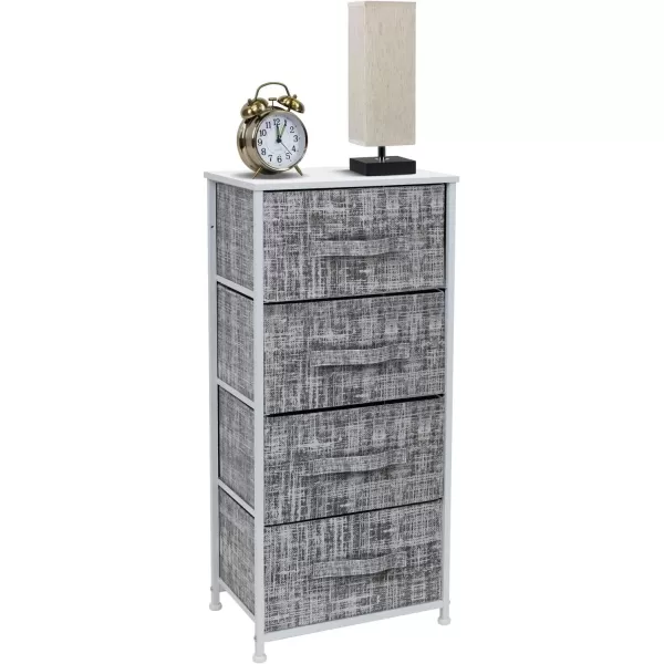 imageSorbus Nightstand with 4 Drawers  Bedside Furniture ampamp Night Stand End Table Dresser with Steel Frame Wood Top Easy Pull Fabric Bins for Home Bedroom Accessories Office ampamp DormGrayWhite
