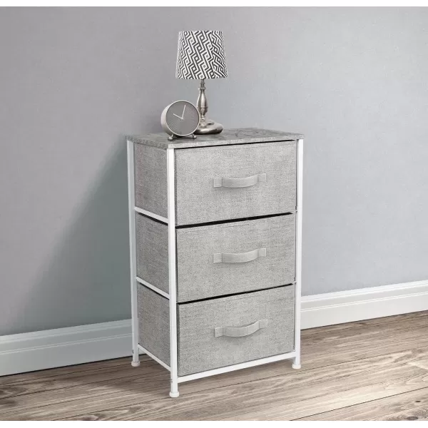 imageSorbus Nightstand with 4 Drawers  Bedside Furniture ampamp Night Stand End Table Dresser with Steel Frame Wood Top Easy Pull Fabric Bins for Home Bedroom Accessories Office ampamp DormGrey