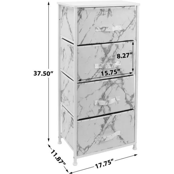 imageSorbus Nightstand with 4 Drawers  Bedside Furniture ampamp Night Stand End Table Dresser with Steel Frame Wood Top Easy Pull Fabric Bins for Home Bedroom Accessories Office ampamp DormMarble White  White Frame
