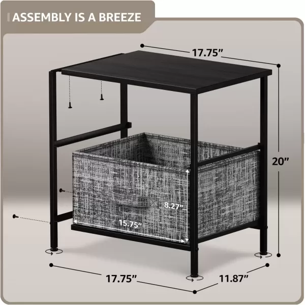 imageSorbus Nightstand with 4 Drawers  Bedside Furniture ampamp Night Stand End Table Dresser with Steel Frame Wood Top Easy Pull Fabric Bins for Home Bedroom Accessories Office ampamp DormGrayBlack