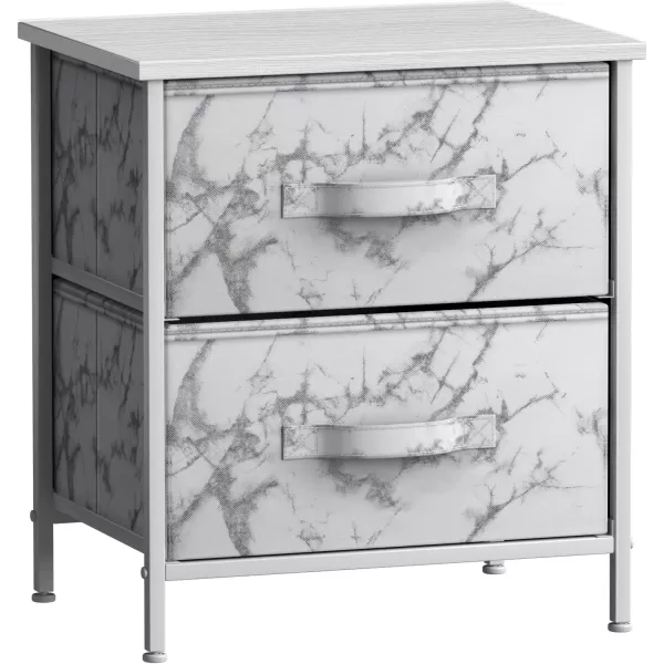 imageSorbus Nightstand with 4 Drawers  Bedside Furniture ampamp Night Stand End Table Dresser with Steel Frame Wood Top Easy Pull Fabric Bins for Home Bedroom Accessories Office ampamp DormMarble White  White Frame