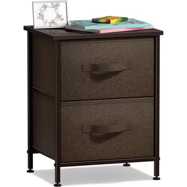 imageSorbus Nightstand with 4 Drawers  Bedside Furniture ampamp Night Stand End Table Dresser with Steel Frame Wood Top Easy Pull Fabric Bins for Home Bedroom Accessories Office ampamp DormBrown
