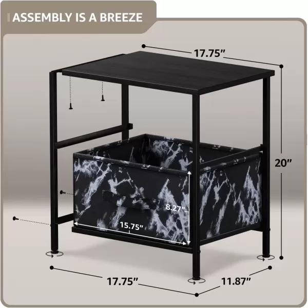imageSorbus Nightstand with 4 Drawers  Bedside Furniture ampamp Night Stand End Table Dresser with Steel Frame Wood Top Easy Pull Fabric Bins for Home Bedroom Accessories Office ampamp DormMarble Black  Black Frame