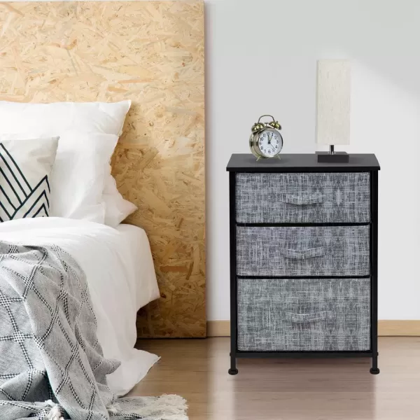imageSorbus Nightstand with 4 Drawers  Bedside Furniture ampamp Night Stand End Table Dresser with Steel Frame Wood Top Easy Pull Fabric Bins for Home Bedroom Accessories Office ampamp DormGrayBlack