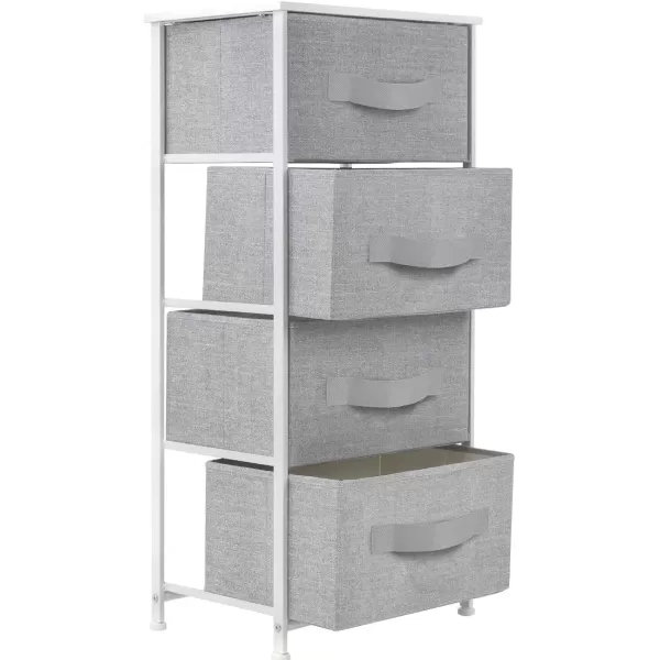 imageSorbus Nightstand with 4 Drawers  Bedside Furniture ampamp Night Stand End Table Dresser with Steel Frame Wood Top Easy Pull Fabric Bins for Home Bedroom Accessories Office ampamp DormWhite