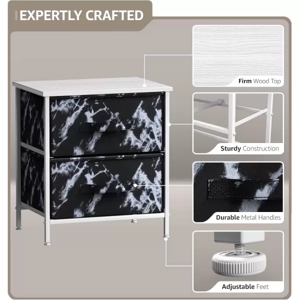 imageSorbus Nightstand with 4 Drawers  Bedside Furniture ampamp Night Stand End Table Dresser with Steel Frame Wood Top Easy Pull Fabric Bins for Home Bedroom Accessories Office ampamp DormMarble Black  White Frame